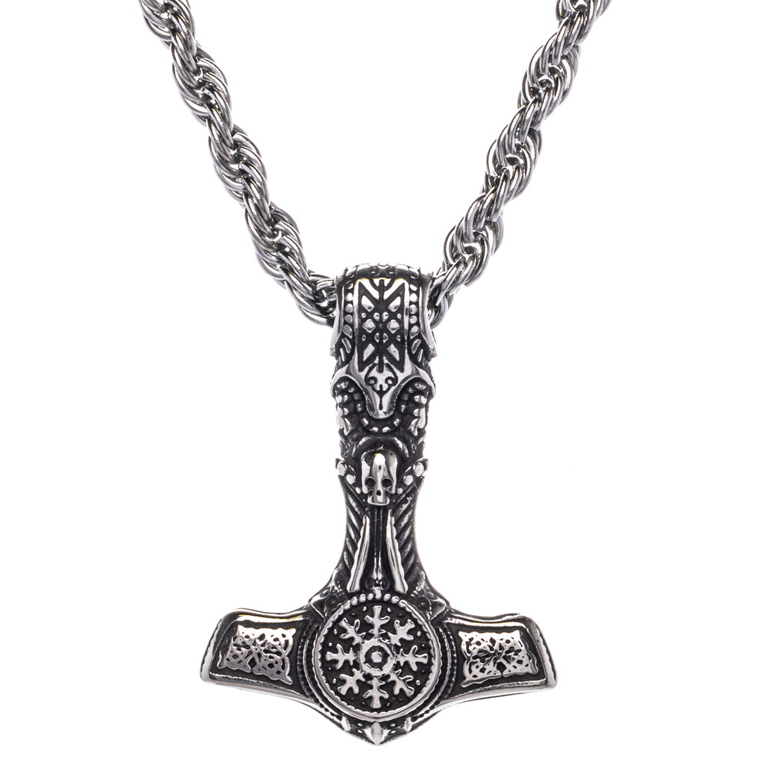 Aegishjalmur Mjölnir Thorin vasara riipus kaulakoru (Teräs 316L)