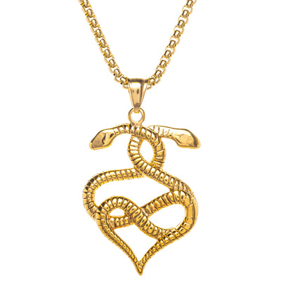 Gold Jormungand snake pendant necklace (Steel 316L)