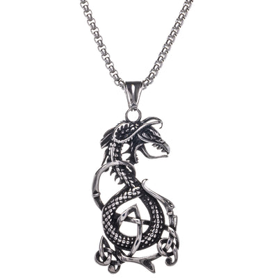 Silver coloured Jormungand snake pendant necklace (Steel 316L)