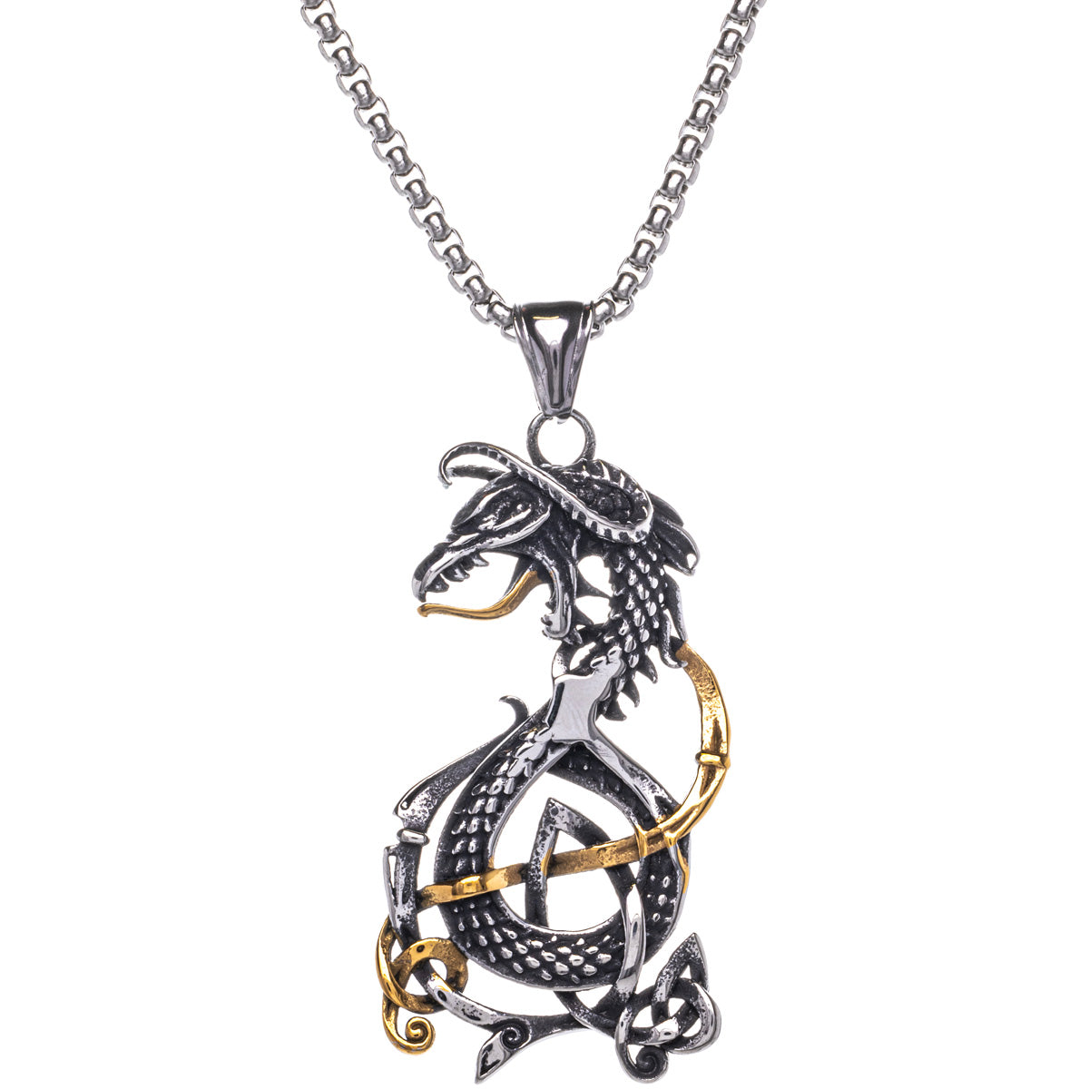 Two-tone Jormungand snake pendant necklace (Steel 316L)