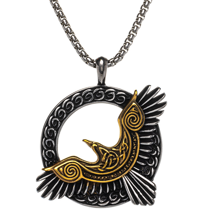 Two-tone Hugin & Munin baskets pendant necklace (Steel 316L)