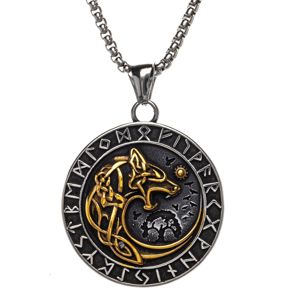 Fenrir wolf and runes pendant necklace (Steel 316L)