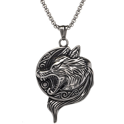 Crescent moon and Fenrir wolf pendant necklace (Steel 316L)