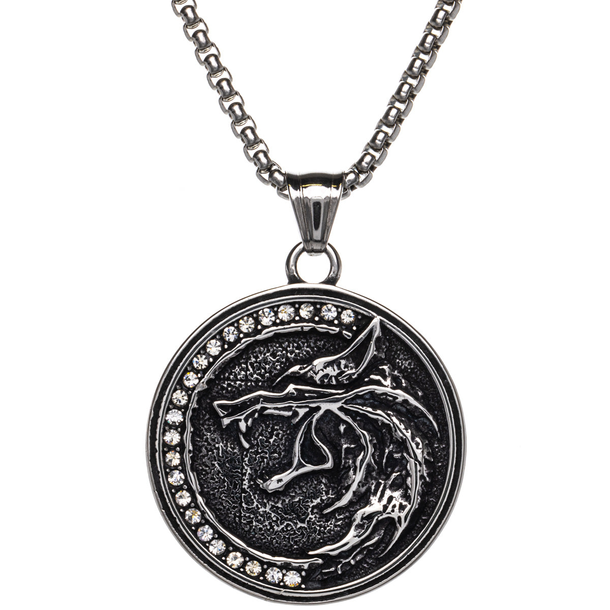 Fenrir wolf pendant necklace with stones (Steel 316L)