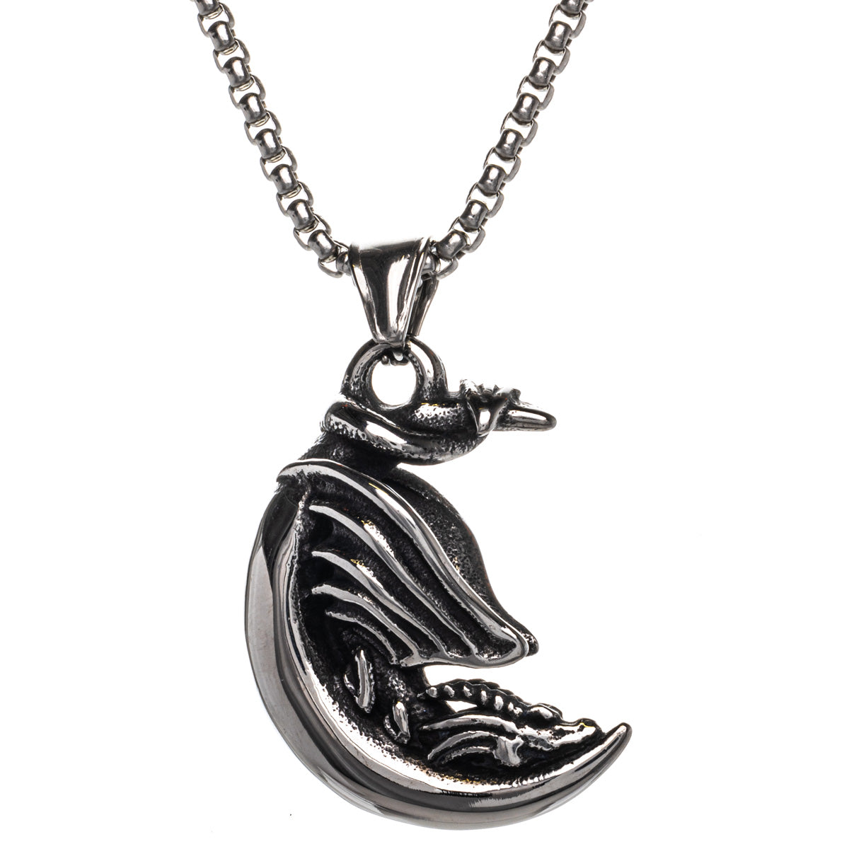 Viking snake crescent moon pendant necklace (Steel 316L)