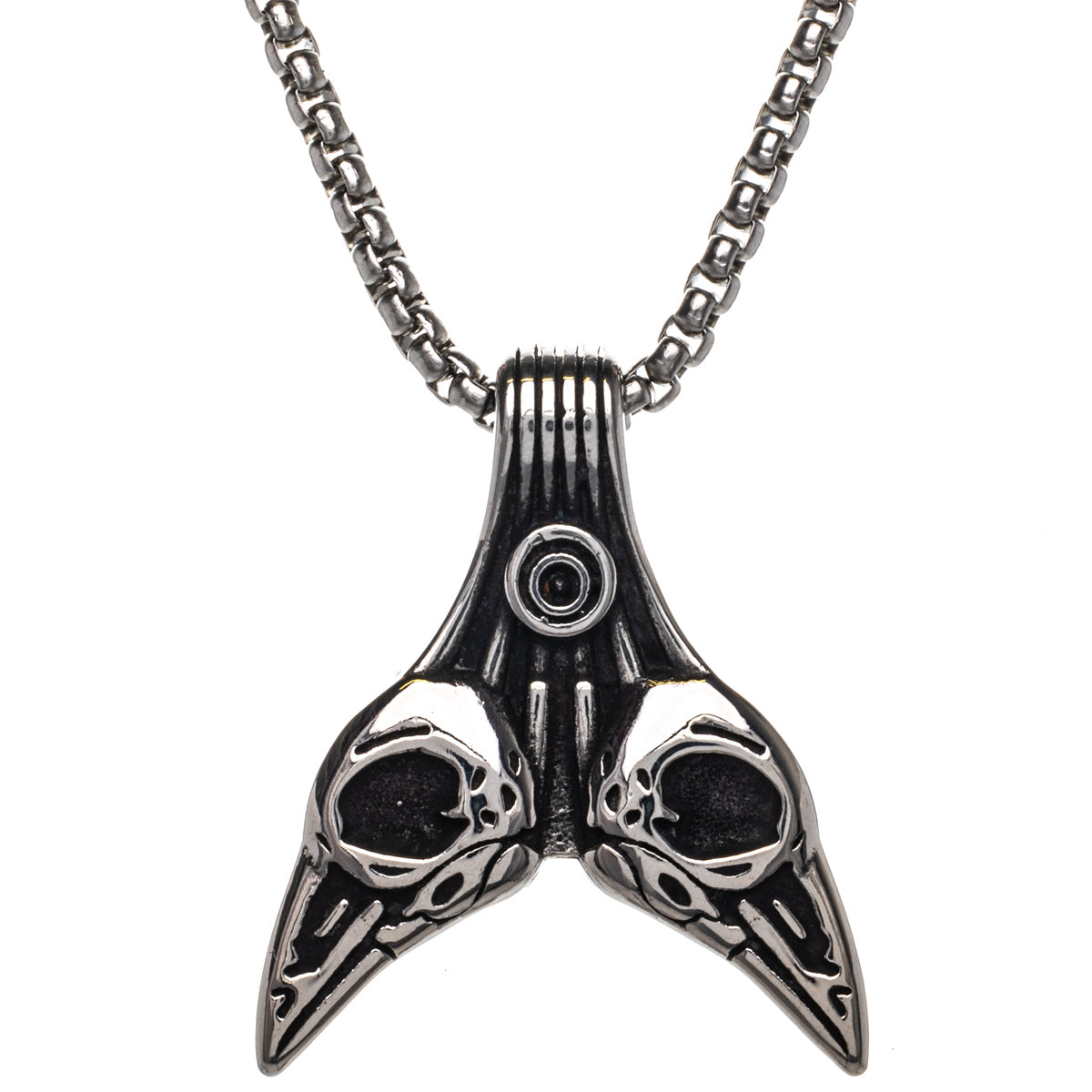 Hugin and Munin raven heads pendant necklace (Steel 316L)