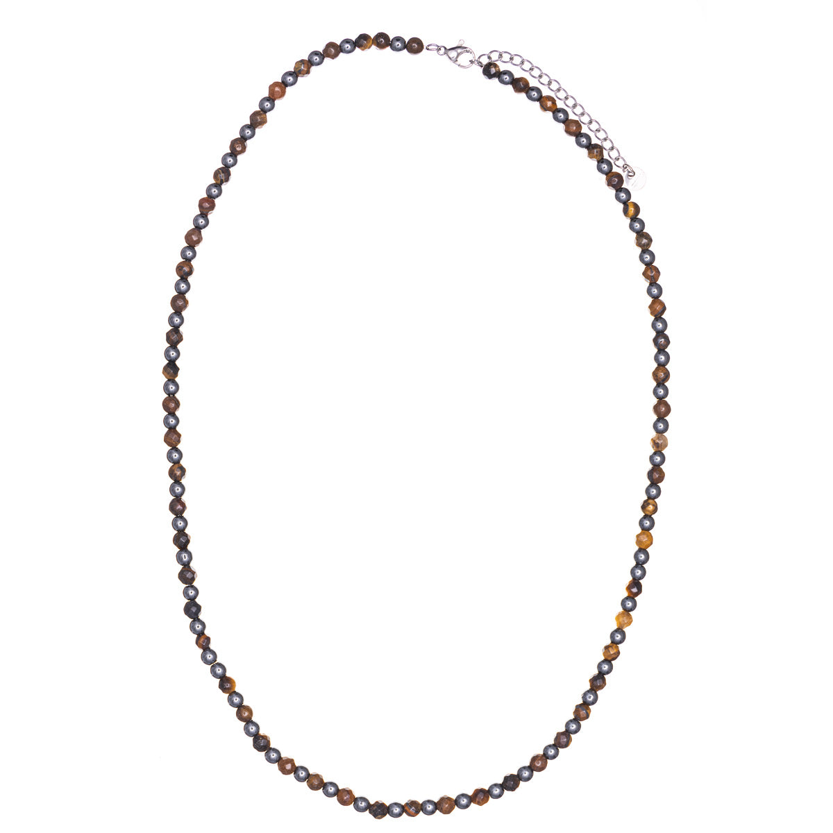 Hematite stone bead necklace on steel chain 50cm +5cm (Steel 316L)