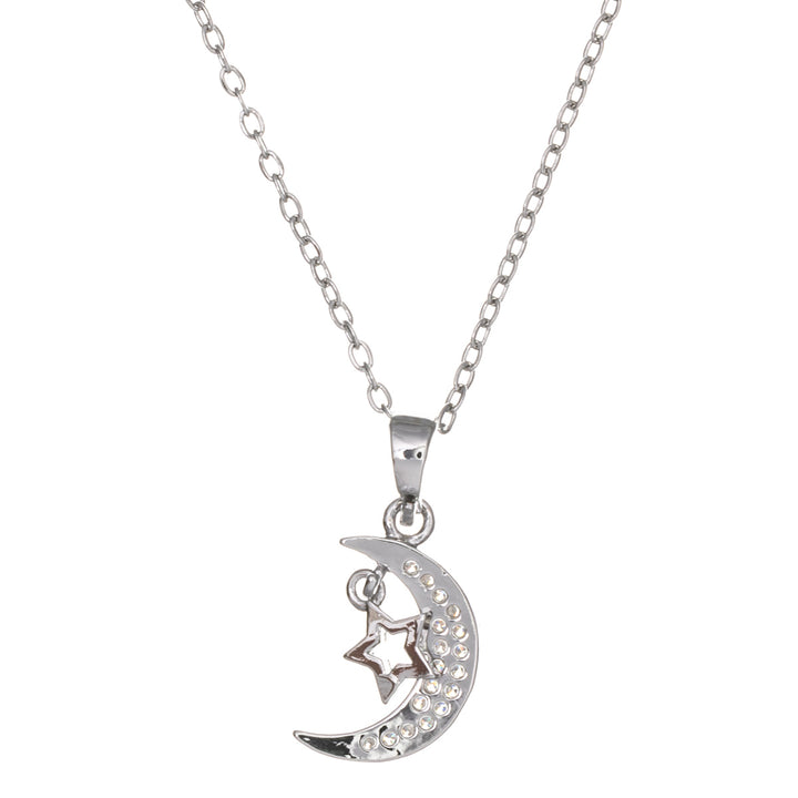 Crescent moon stars pendant necklace 38cm (Steel 316L)