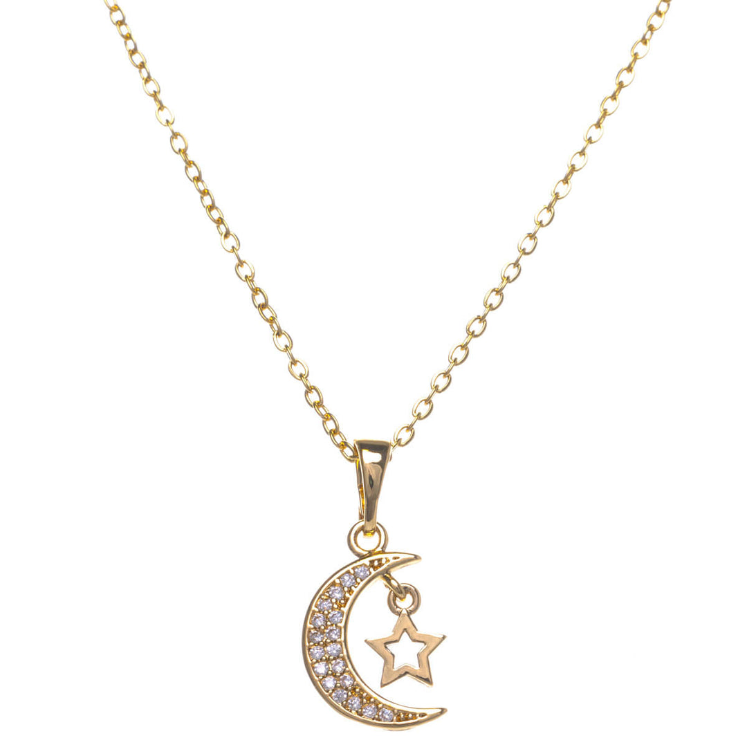 Crescent moon stars pendant necklace 38cm (Steel 316L)