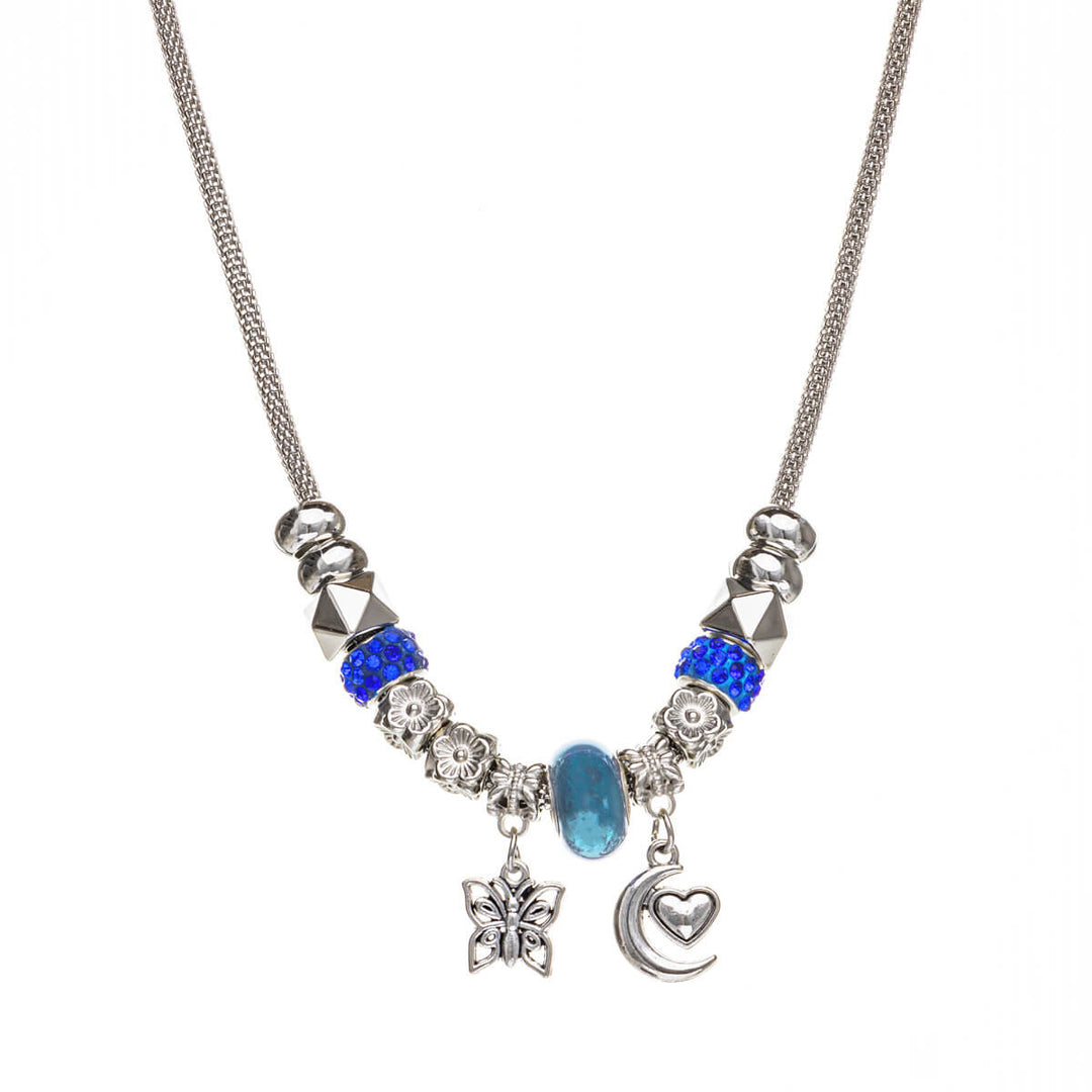 Colorful pendant necklace moon and butterfly 50cm