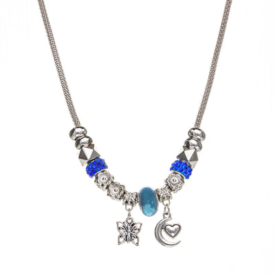 Colorful pendant necklace moon and butterfly 50cm