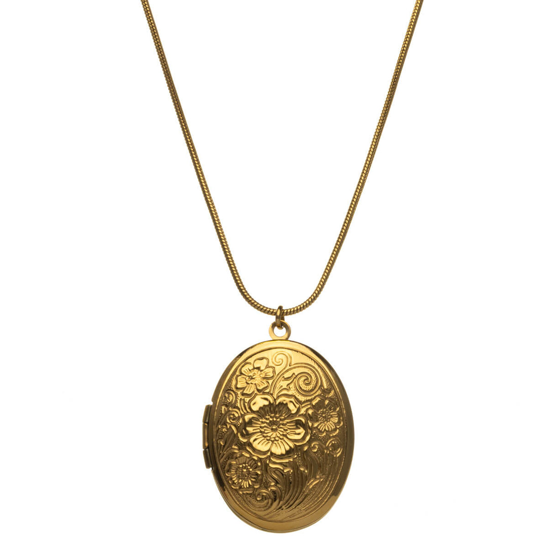 Floral medallion pendant with gold plated necklace (Steel 316L)