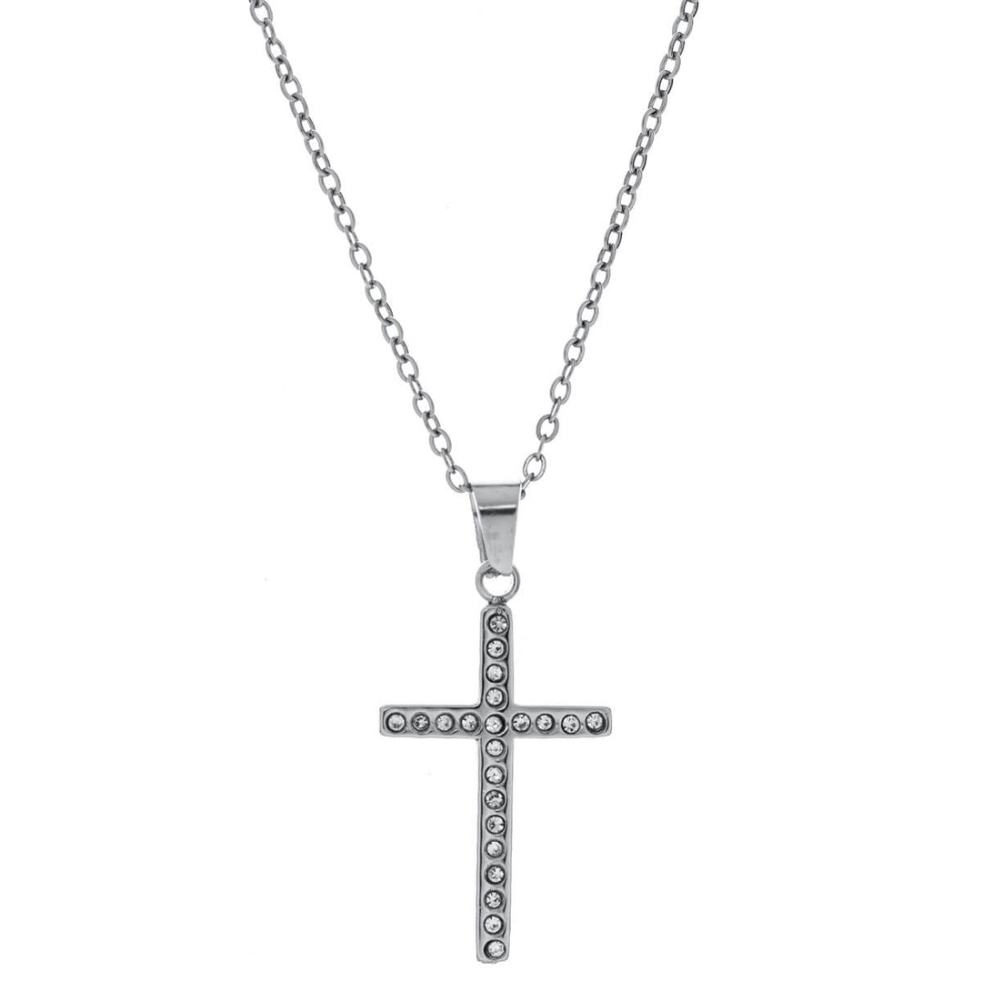 Stone cross pendant necklace 42cm (Steel 316L)