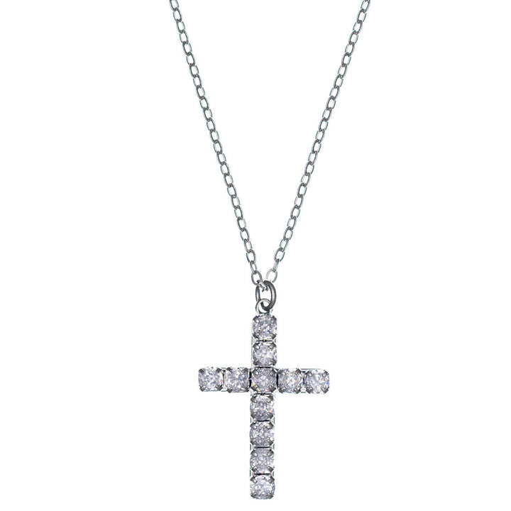 Zirconia cross pendant necklace 41cm +5cm (Steel 316L)