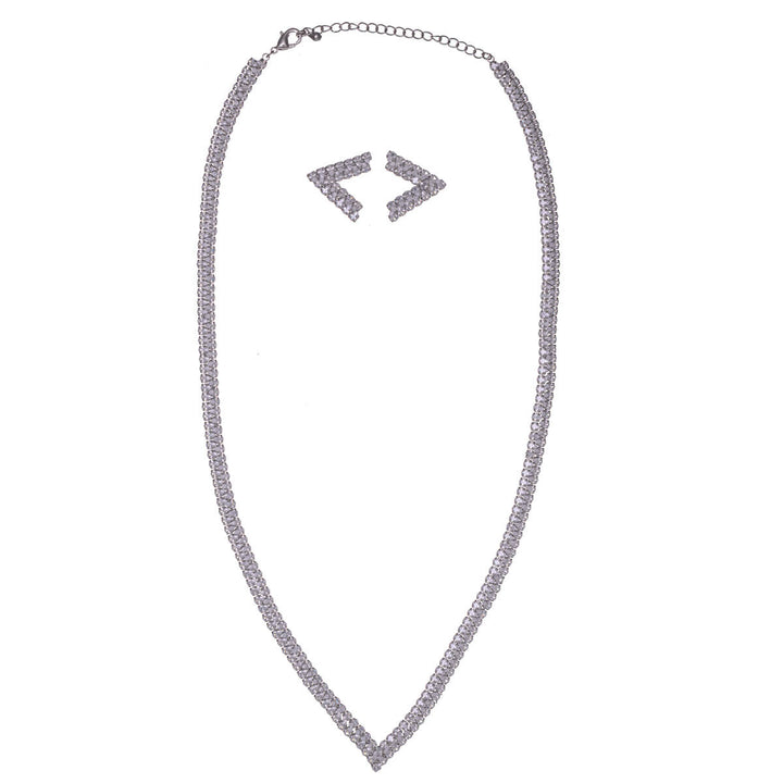 Zirconia party necklace, V-shape & earrings
