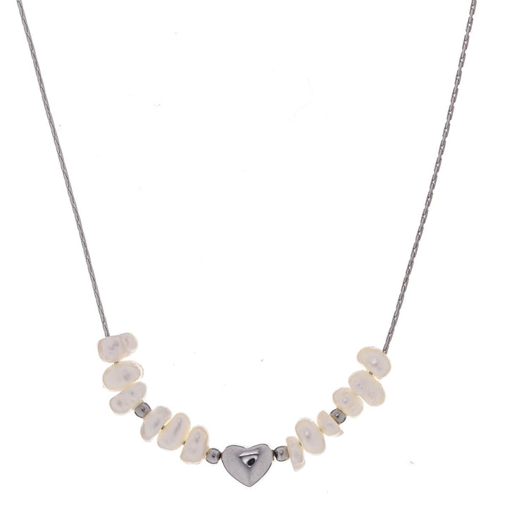 Pearl necklace with heart 42cm (316L steel)