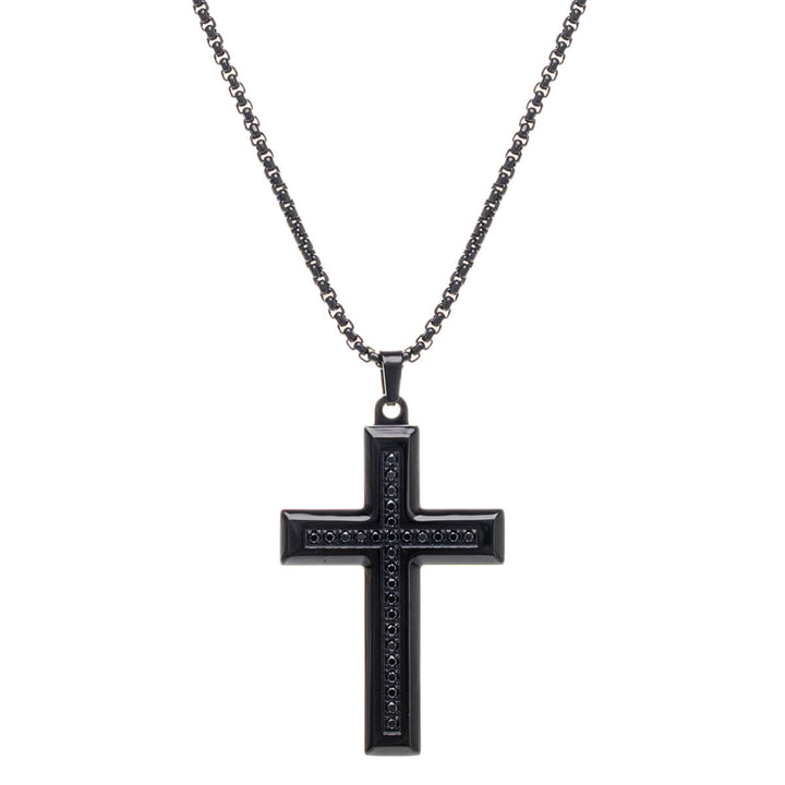 Men's cross necklace – black steel (316L)