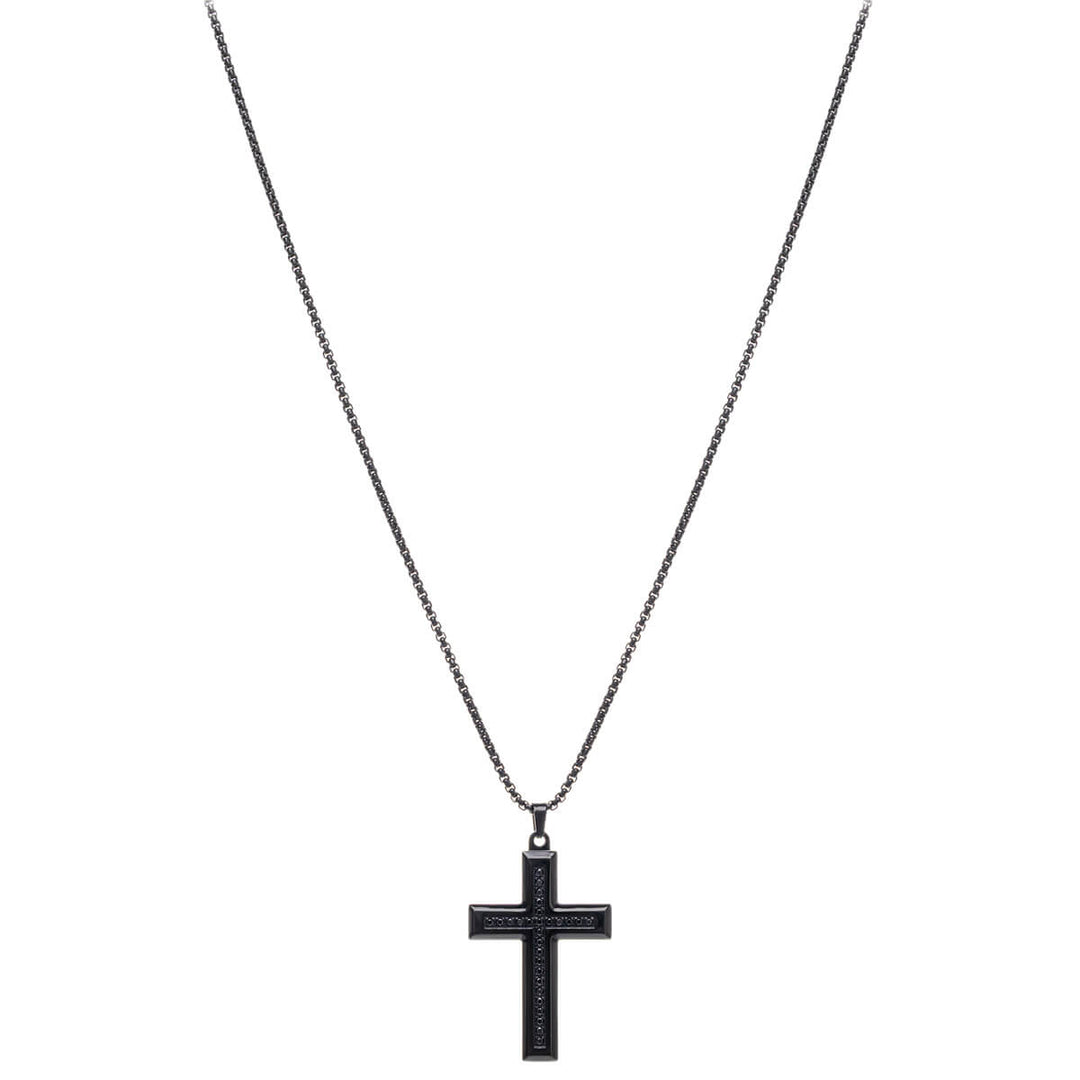 Men's cross necklace – black steel (316L)