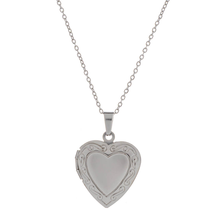 Patterned heart medallion pendant necklace - surgical steel (316L)