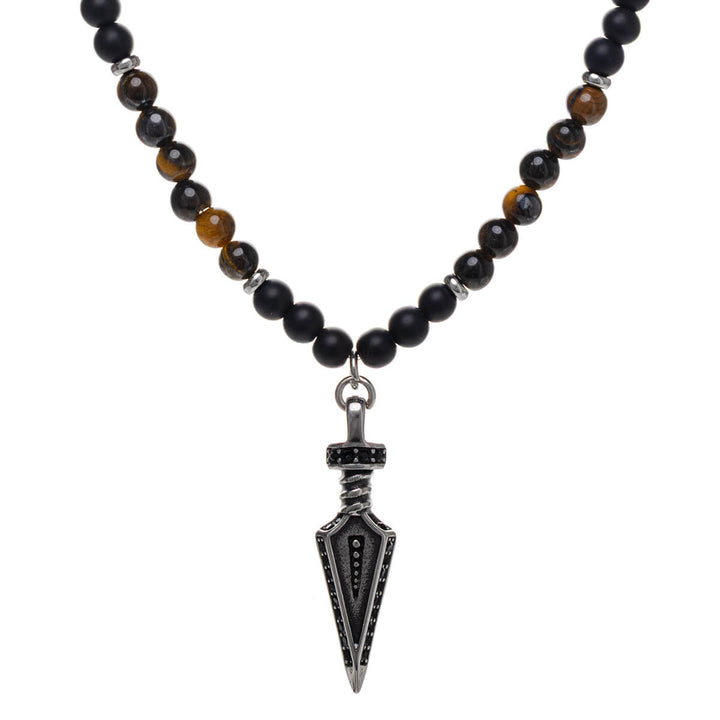 Arrow pendant necklace – steel & natural stone