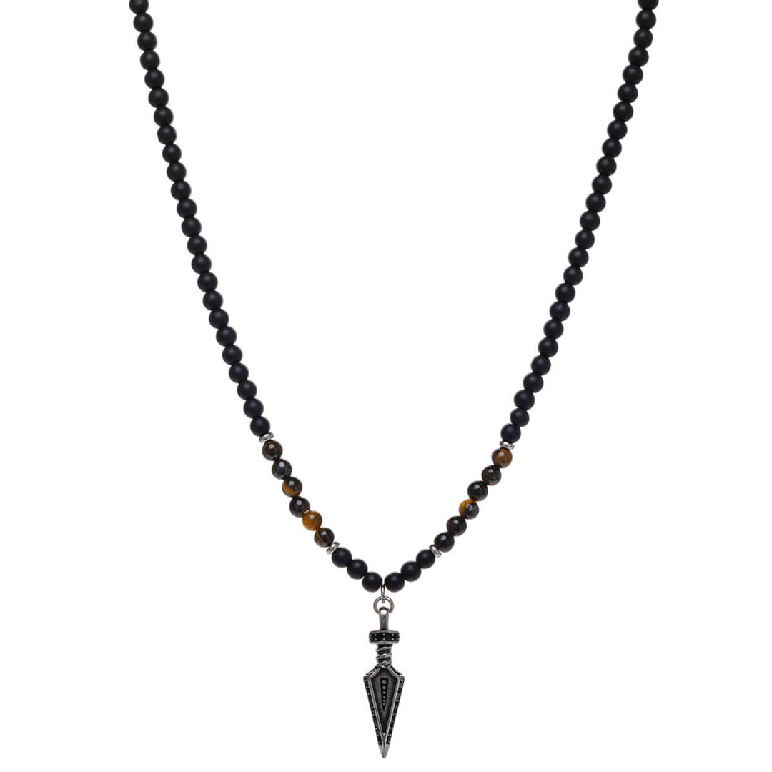 Arrow pendant necklace – steel & natural stone