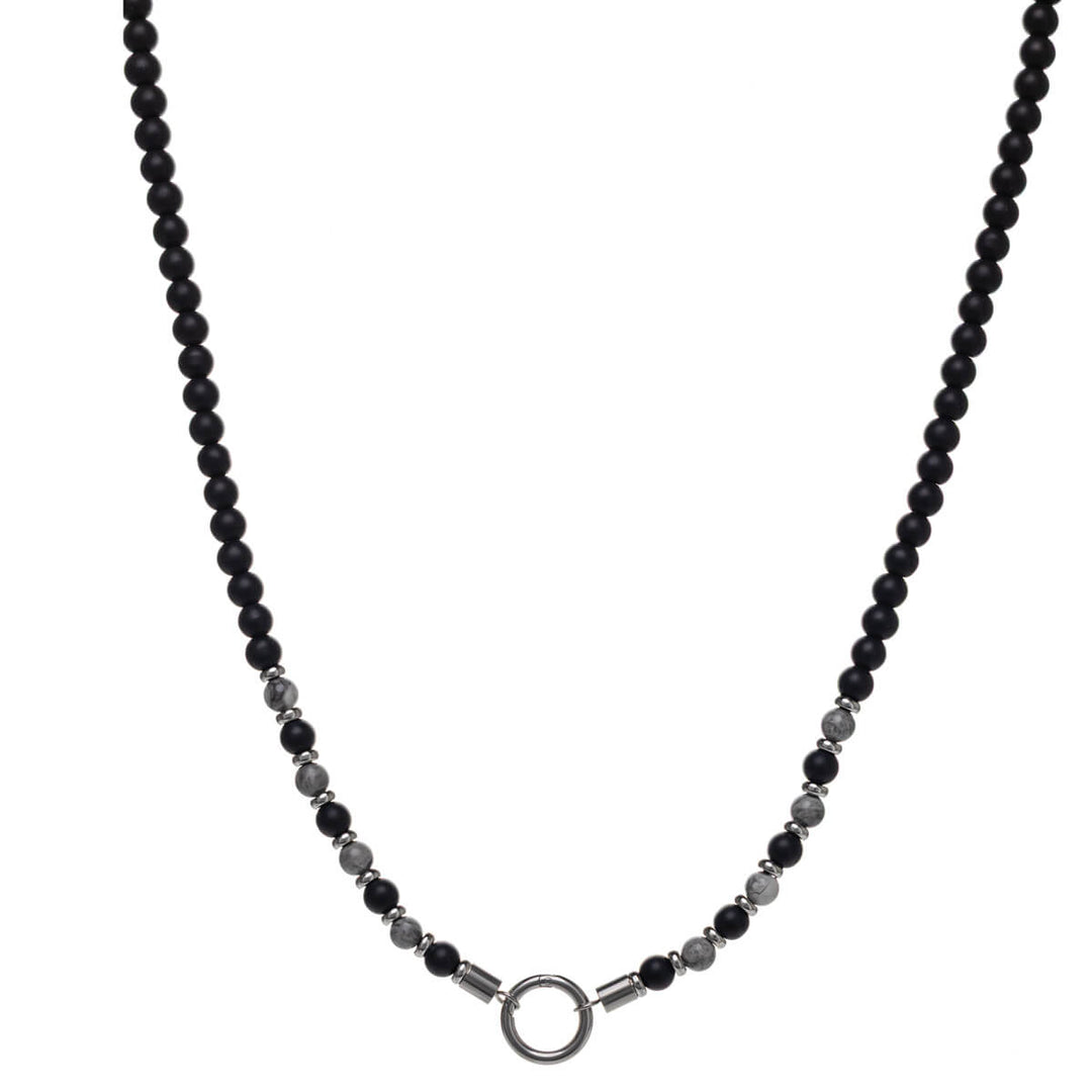 Necklace with an opening steel ring – black & gray beads