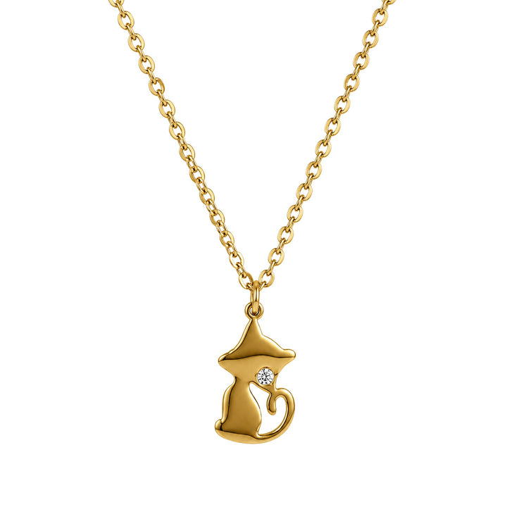 Cat Necklace with Stone Pendant (316L Stainless Steel)