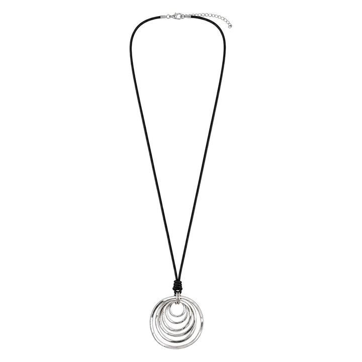 Long necklace with a large multi-ring pendant