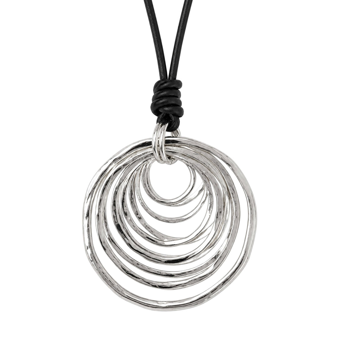 Long necklace with a large multi-ring pendant