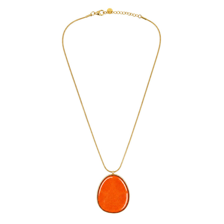 Gold-tone steel necklace with an orange pendant (316L steel)