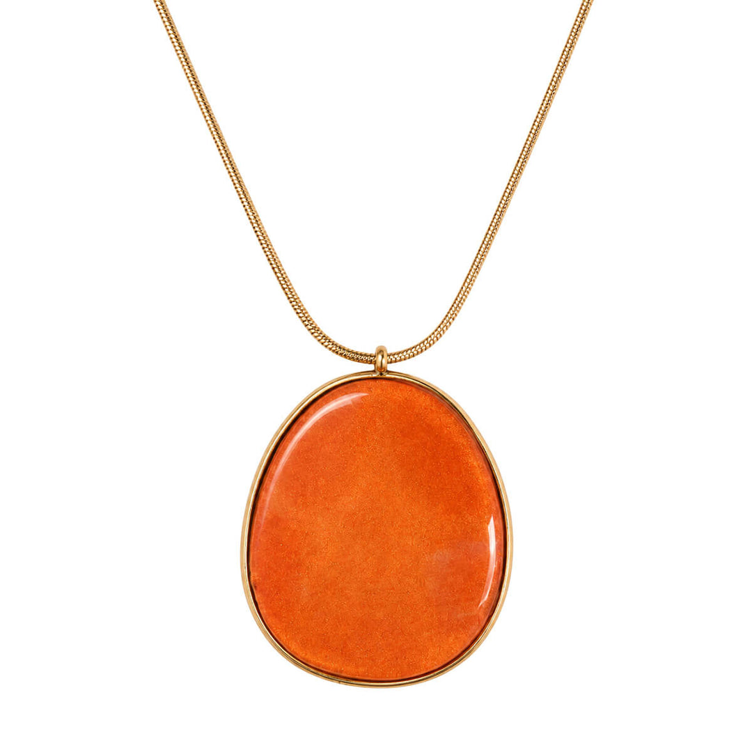 Gold-tone steel necklace with an orange pendant (316L steel)