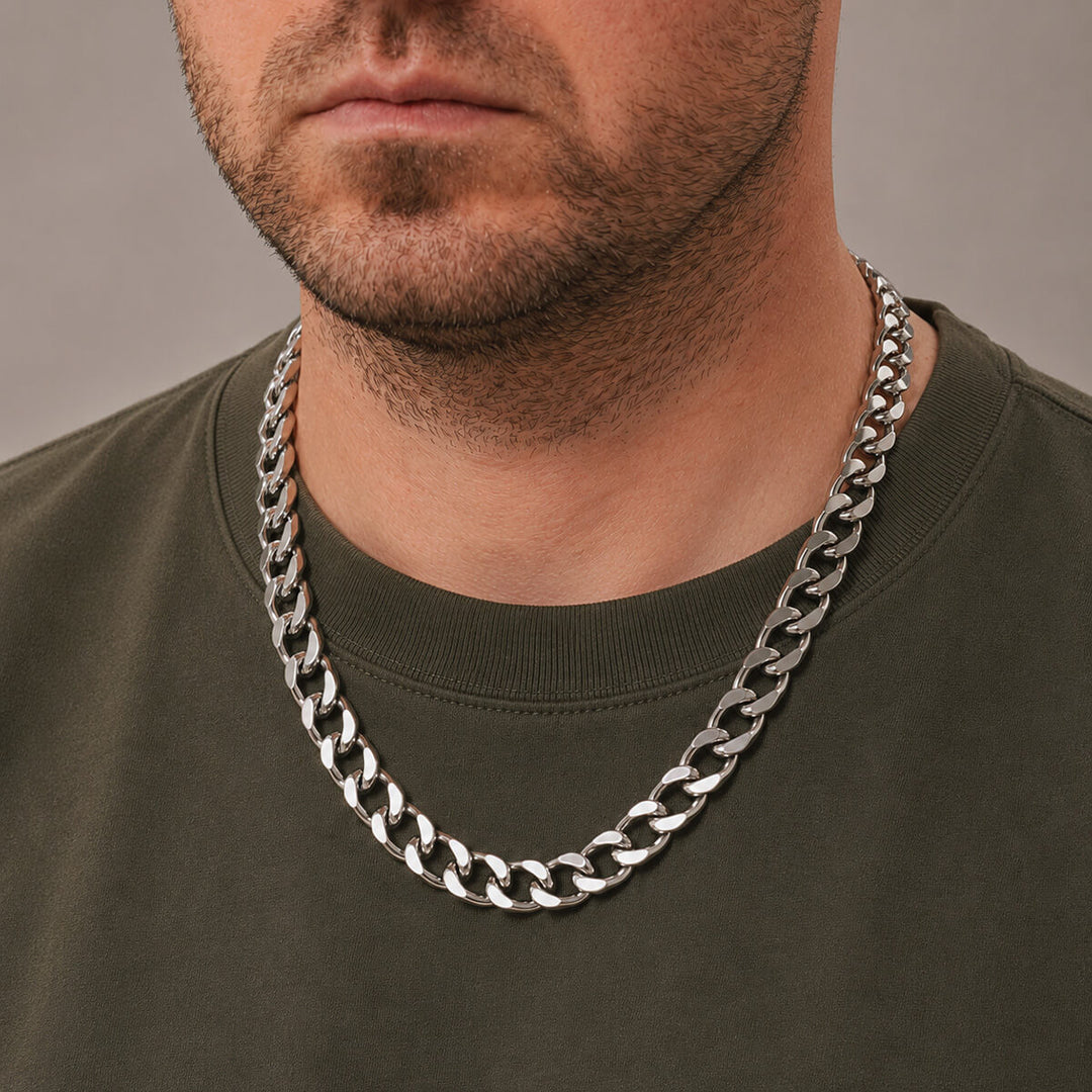 Men's Steel Curb Chain Necklace, 1.1 cm, 55 cm (316L Steel)