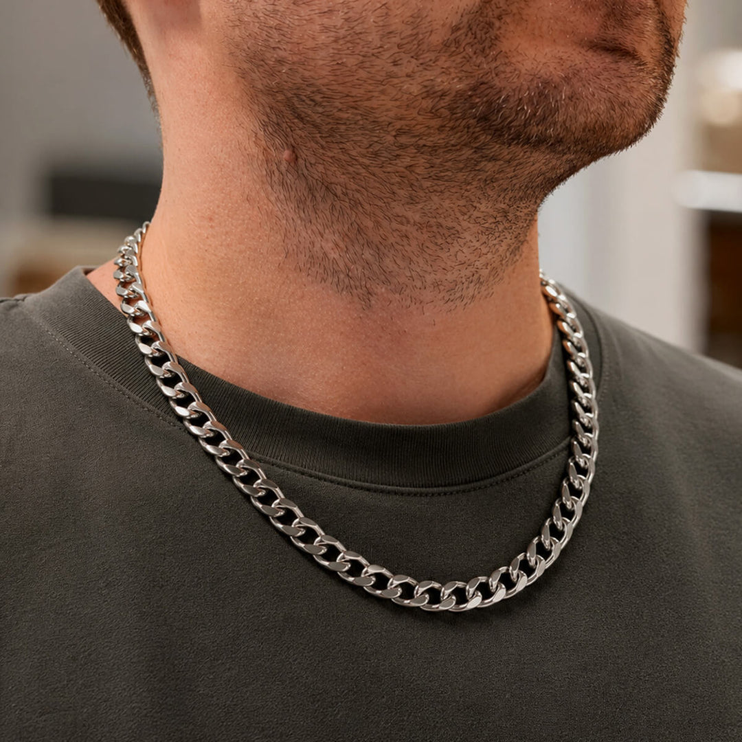 Flat Steel Armored Chain Necklace, 1 cm, 55 cm (316L Steel)