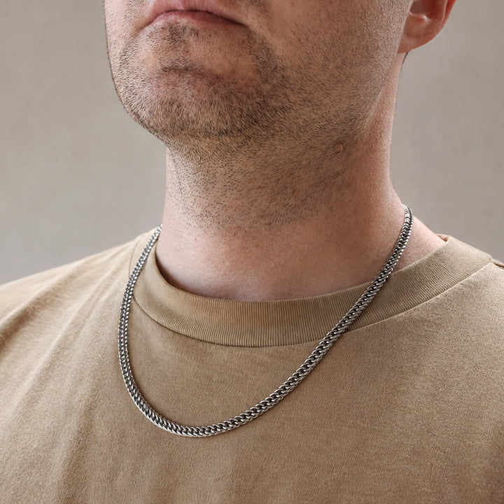 Dense, steel curb chain necklace with rounded edges, 6 mm, 55 cm (316L steel)