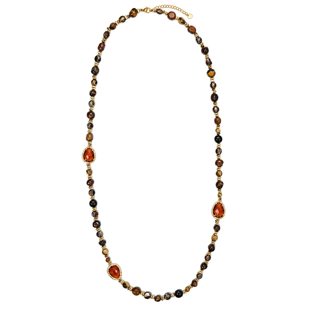 Brown long necklaces, 90 cm, on a white background