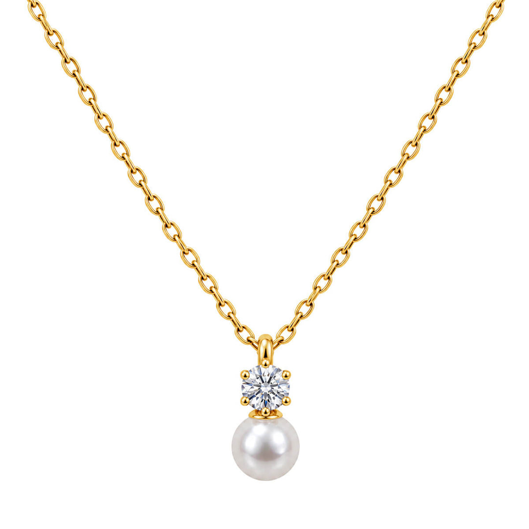 Delicate Pearl Zirconia Pendant Necklace (316L Stainless Steel)