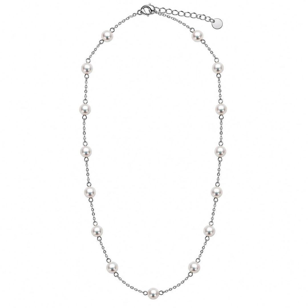 Bead Necklace with Steel Chain, 50 cm – White Beads