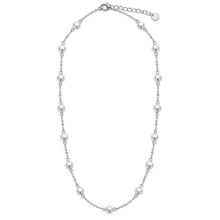 Bead Necklace with Steel Chain, 50 cm – White Beads