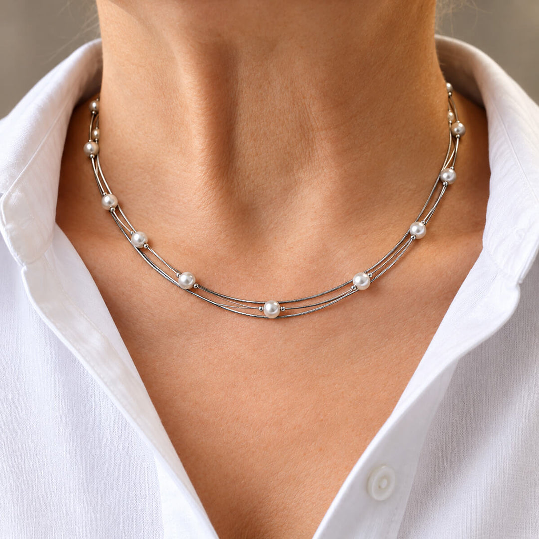 Multi-chain pearl necklace, 43 cm (316L stainless steel)