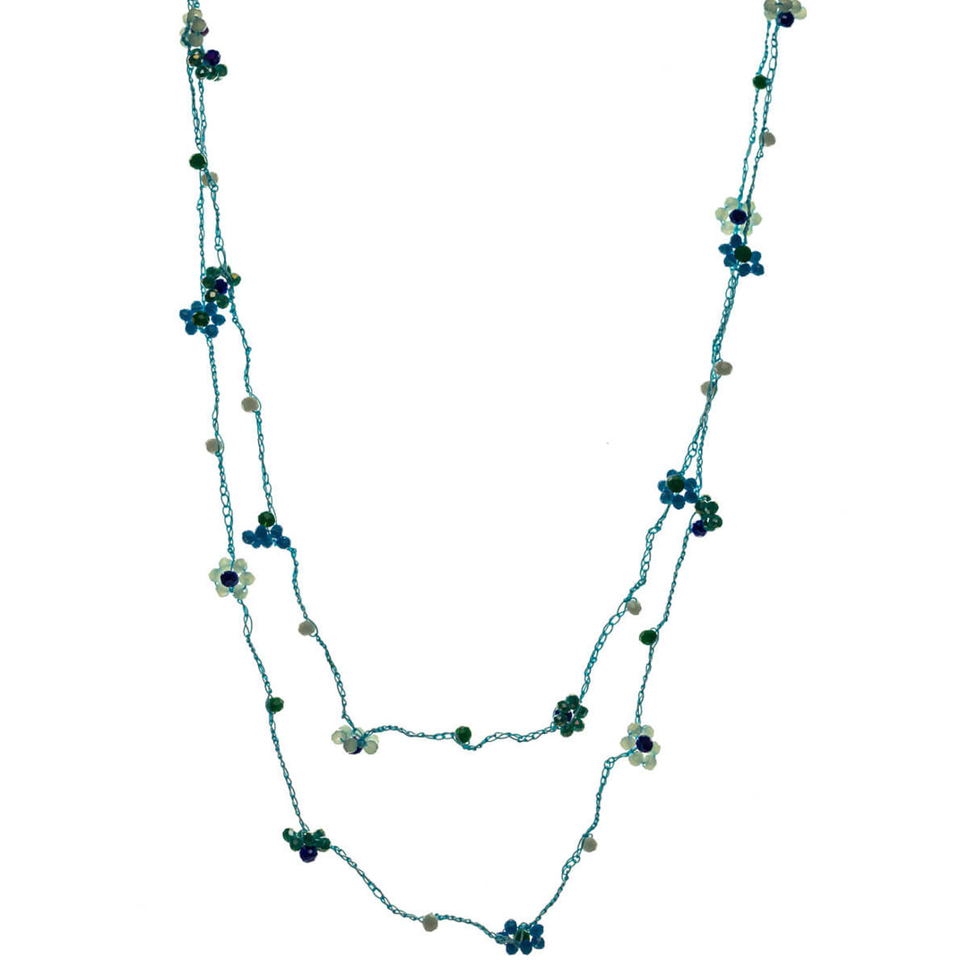 Long fabric necklace with flower decorations 120cm (Steel 316L)