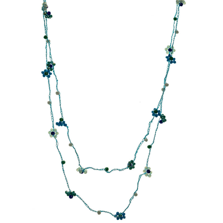 Long fabric necklace with flower decorations 120cm (Steel 316L)