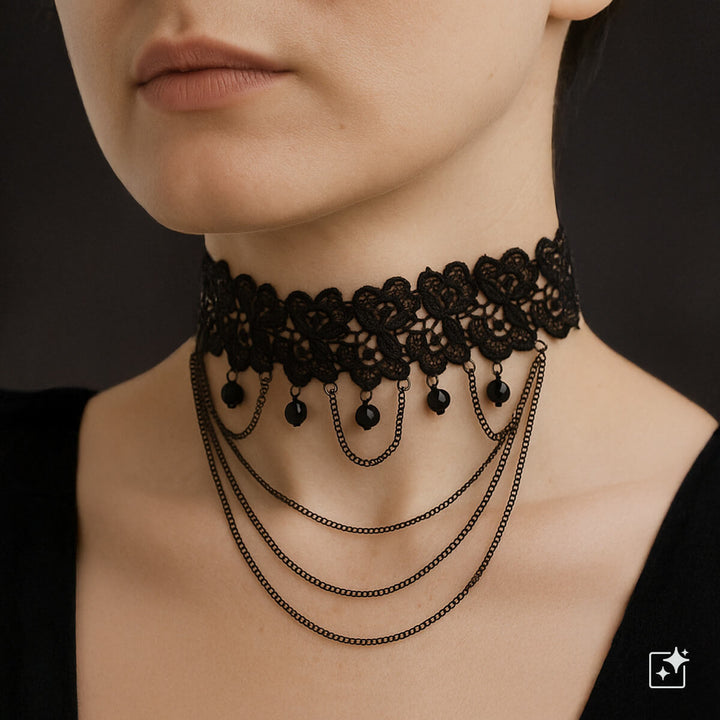 Embellished chain lace choker necklace