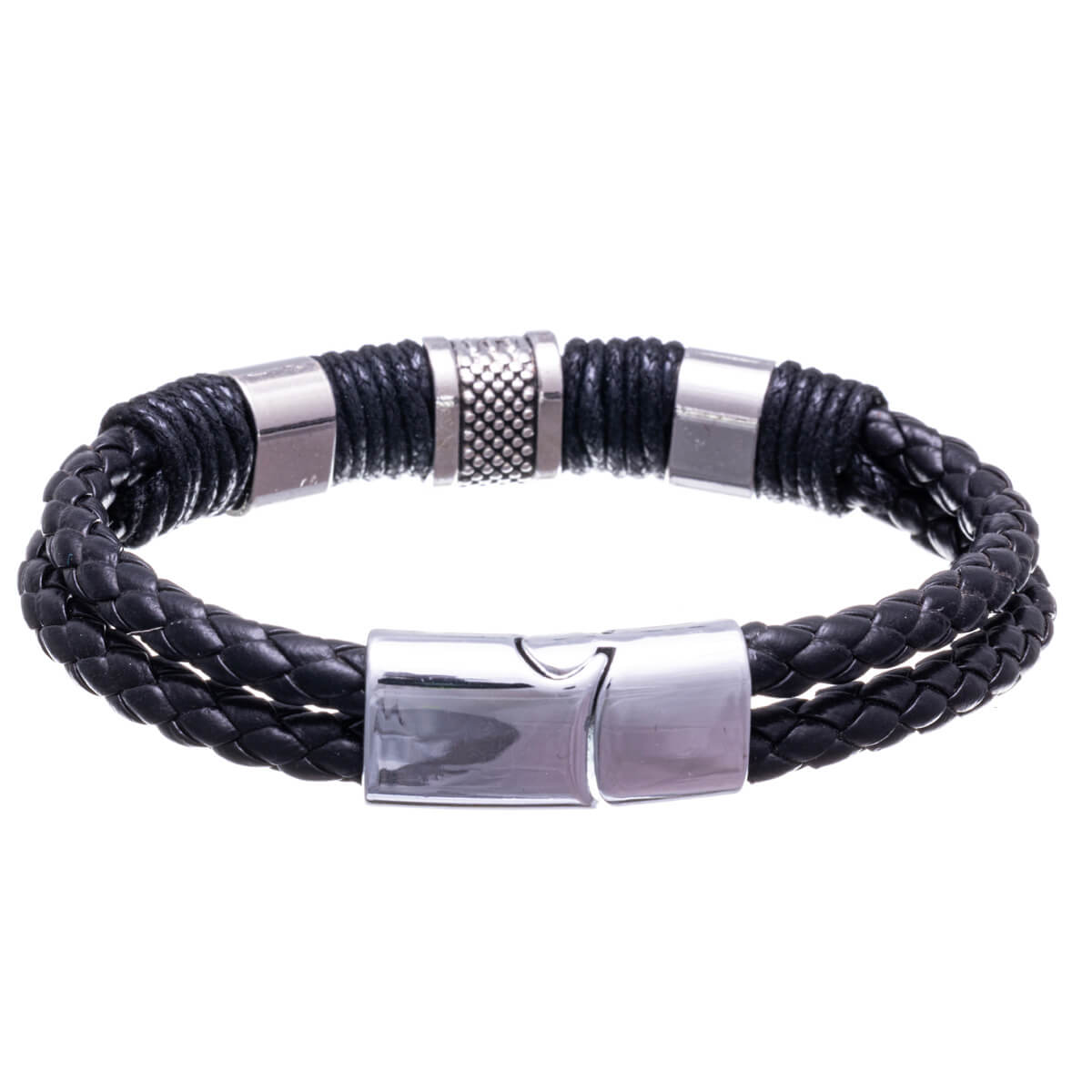 Artificial leather bracelet with metal pieces 21,5cm