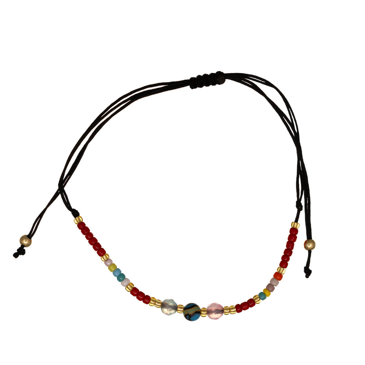 Adjustable bracelet with three glass beads