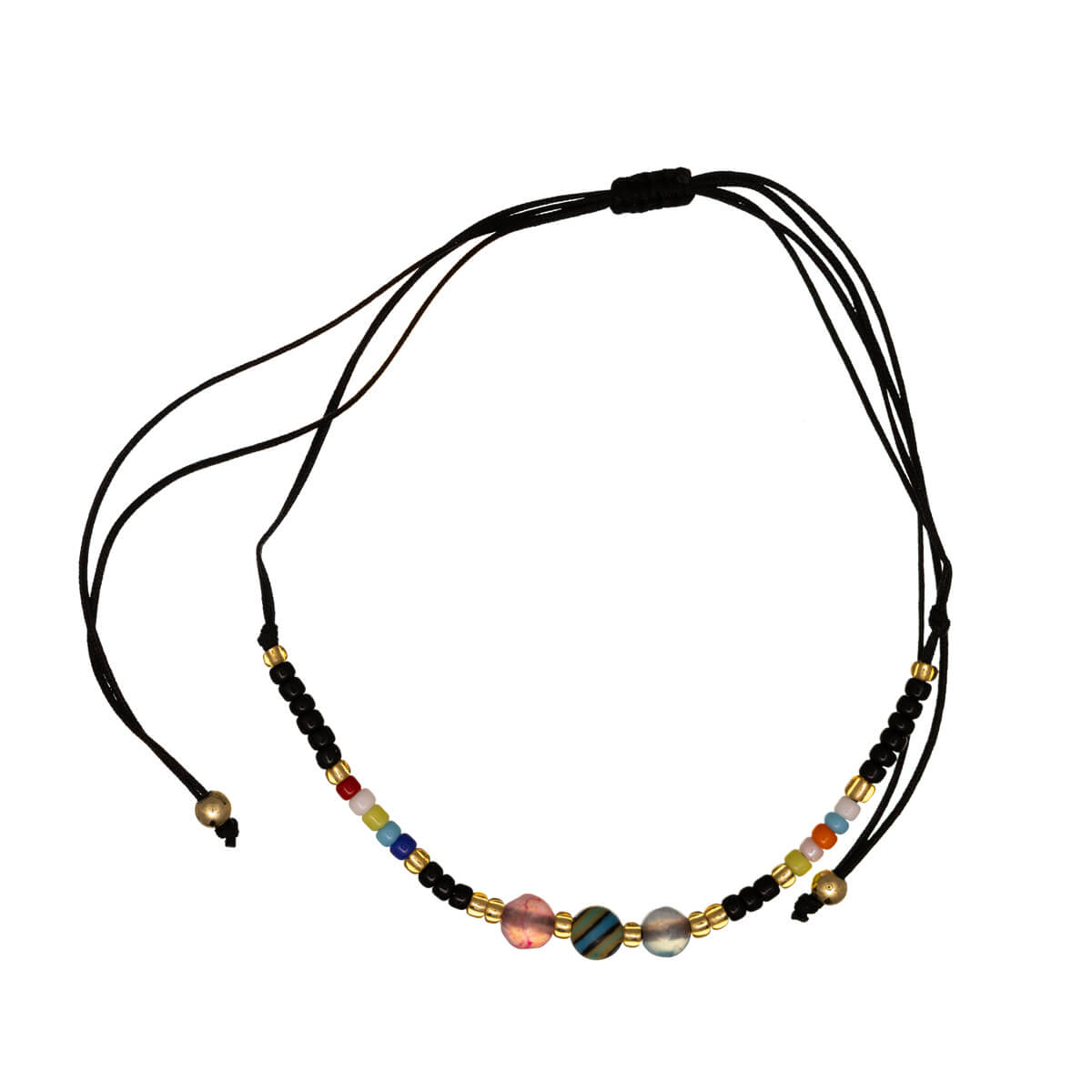 Adjustable bracelet with three glass beads