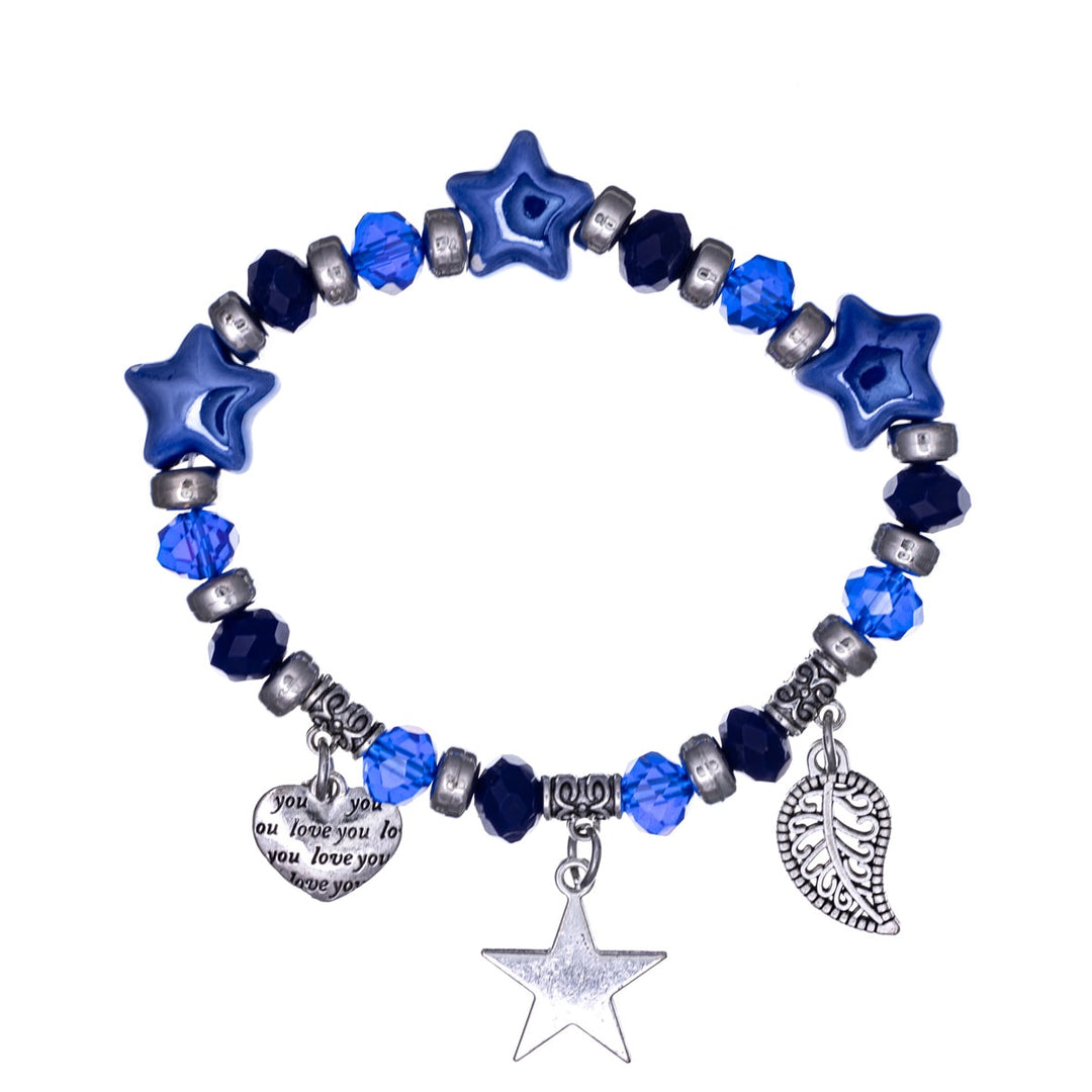 Flexible colourful star beaded bracelet with pendants