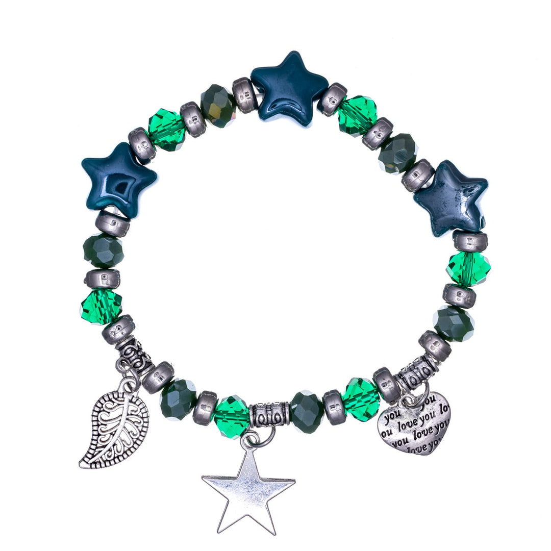 Flexible colourful star beaded bracelet with pendants