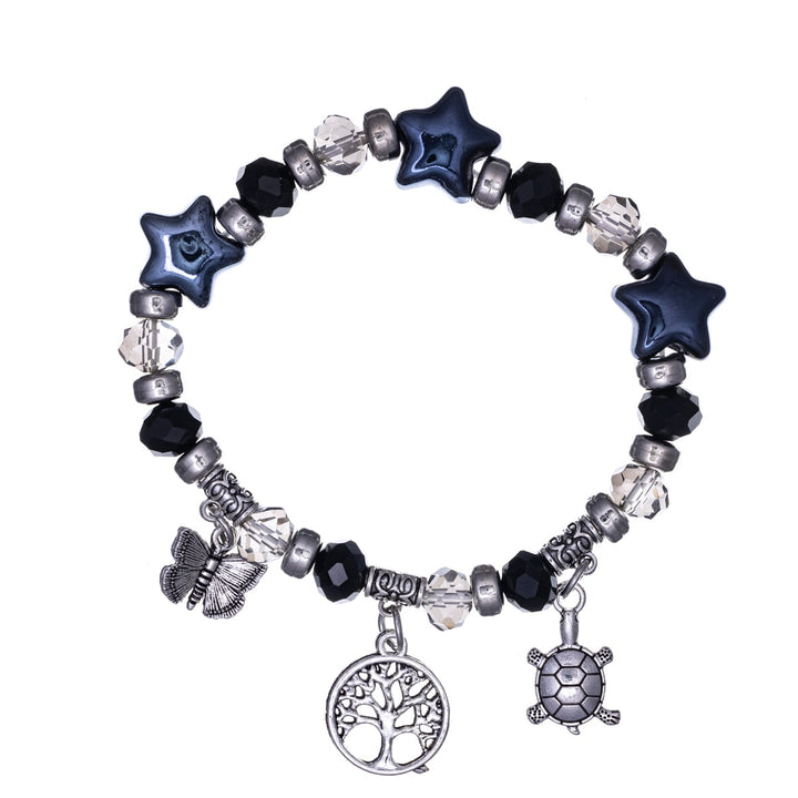 Flexible colourful star beaded bracelet with pendants