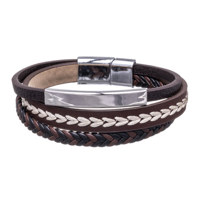 Three rows leather bracelet with plate 21cm