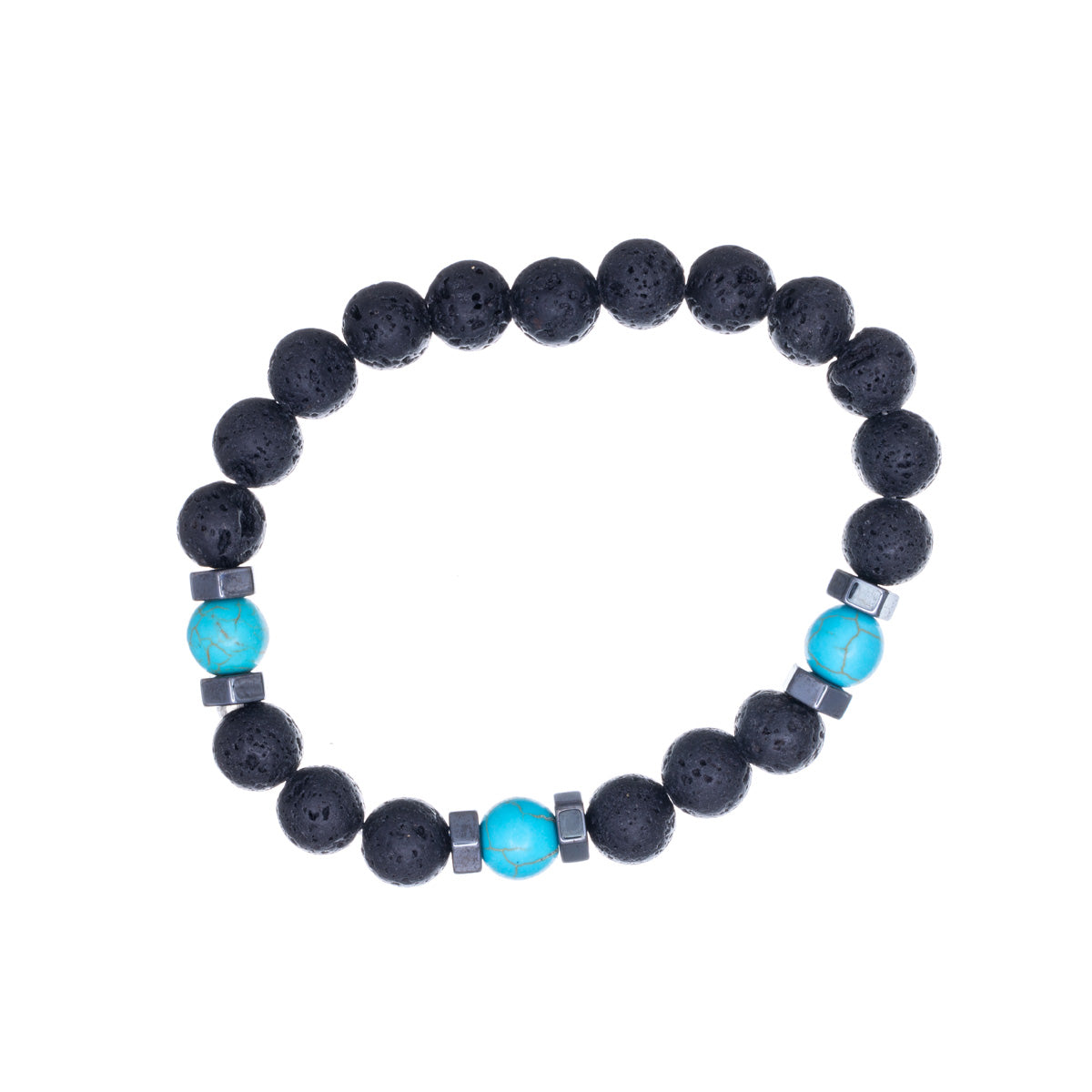 Elastic lava stone bracelet with glass beads